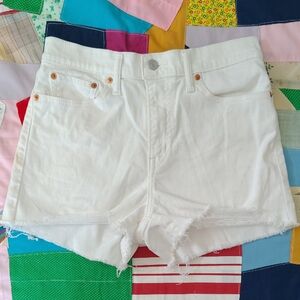Levi's White Frayed Hem Denim Shorts